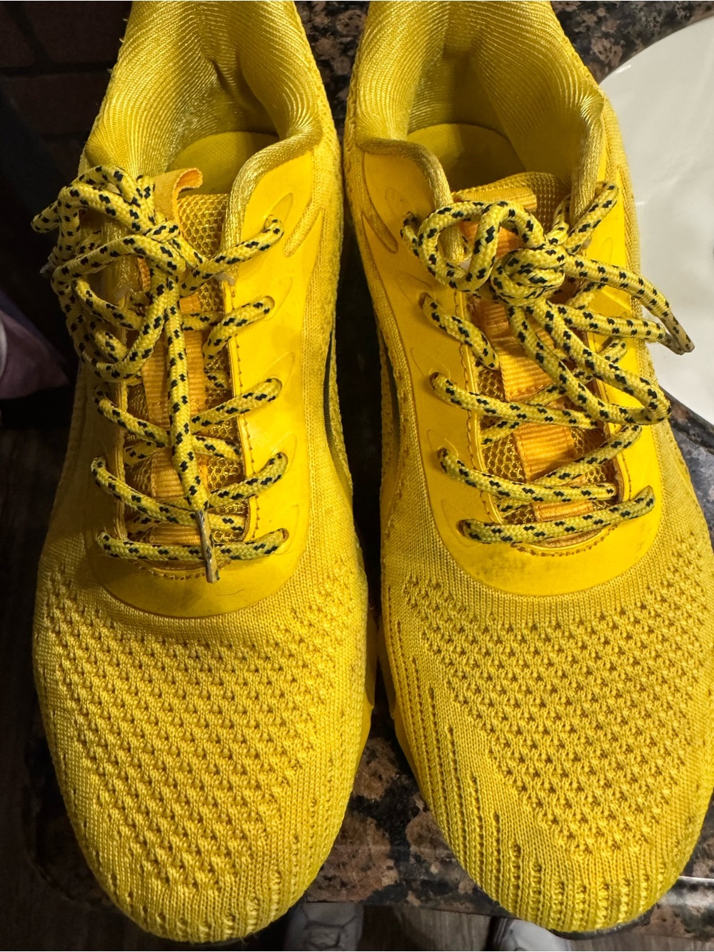 Bright Yellow Knit Lace-Up Sneakers